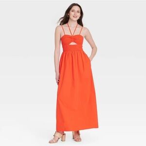 Universal Thread Smocked Keyhole Maxi Dress in Red